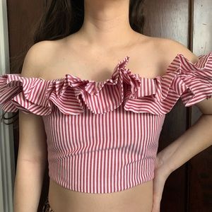 WAYF cropped ruffle off-the-shoulder top